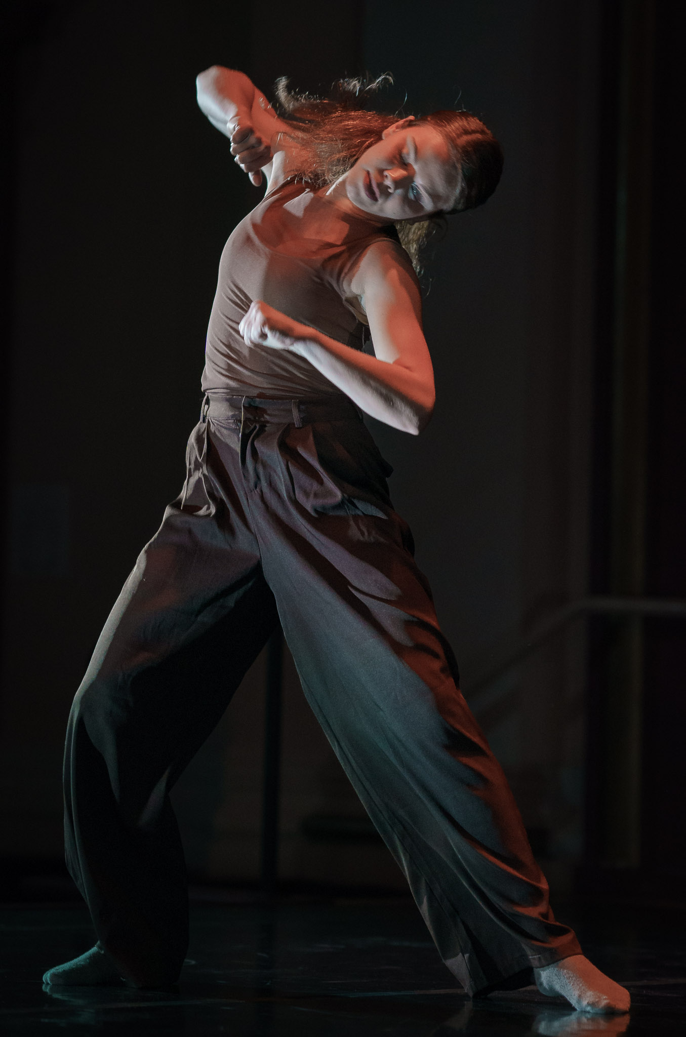 Louisa Hall dancing on stage at Dominican University of California
