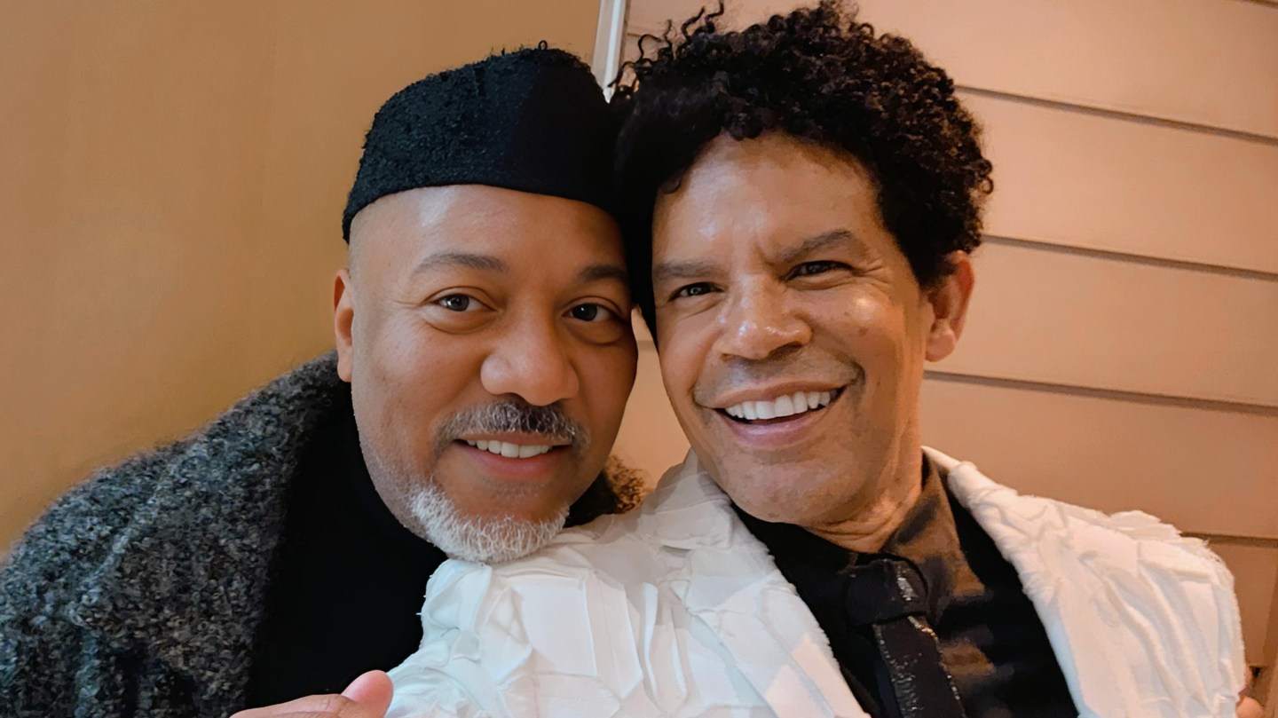 LINES Ballet Artistic Director Alonzo King and LINES Ballet Board Member Aaron Walton at LINES Ballet’s 2023 Spring Gala, standing and smiling together