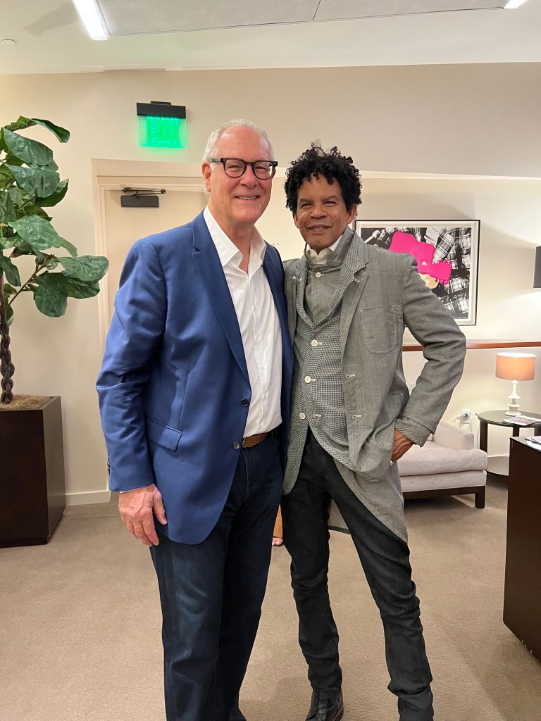 LINES Ballet Board Member Aaron Walton (right) with LINES Ballet Board Chair Harry Schoening (left) backstage after the LA premiere of Alonzo King’s "Deep River" at the Wallis Annenberg Center in Beverly Hills