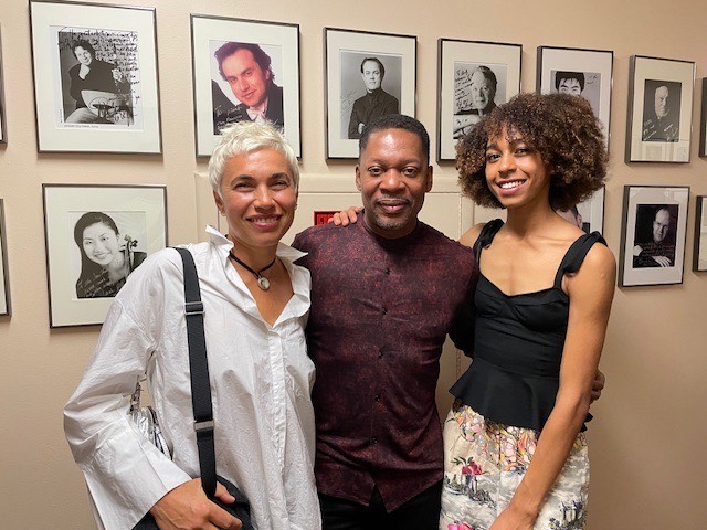 Svetlana Martynova, Ravi Coltrane, and Marusya Madubuko standing together and smiling